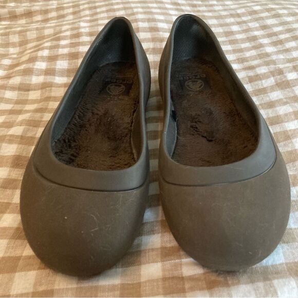 CROCS Brown Mammoth Ballet Flats Fleece Lined Size 7 - Picture 7 of 7